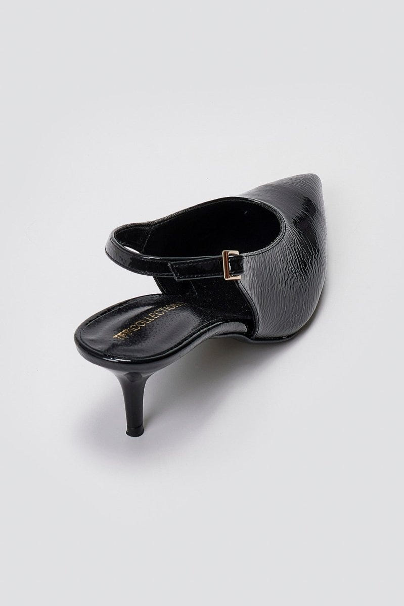 TFP Slingback Pumps Kitten Heel - Black Patent - thefashionproject.gr - TFP