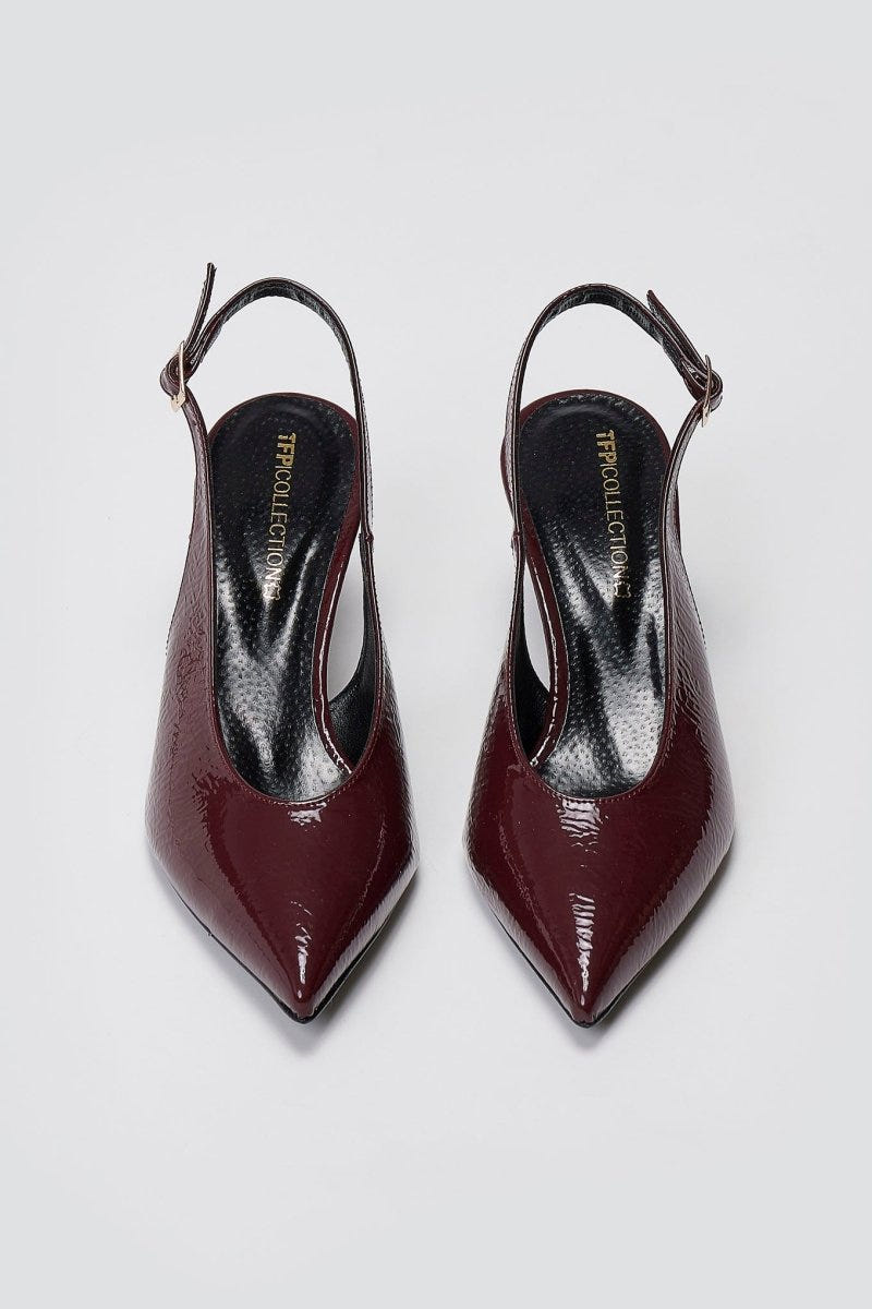 TFP Slingback Pumps Kitten Heel - Bordeaux Patent - thefashionproject.gr - TFP