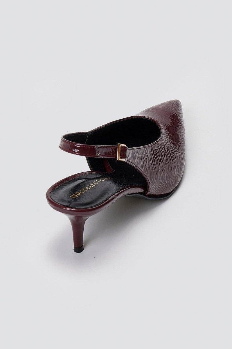 TFP Slingback Pumps Kitten Heel - Bordeaux Patent - thefashionproject.gr - TFP