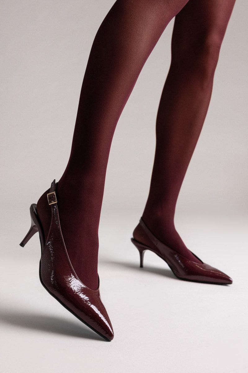 TFP Slingback Pumps Kitten Heel - Bordeaux Patent - thefashionproject.gr - TFP