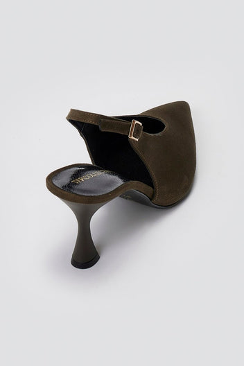 TFP Slingback Pumps - Olive Suede - thefashionproject.gr - TFP