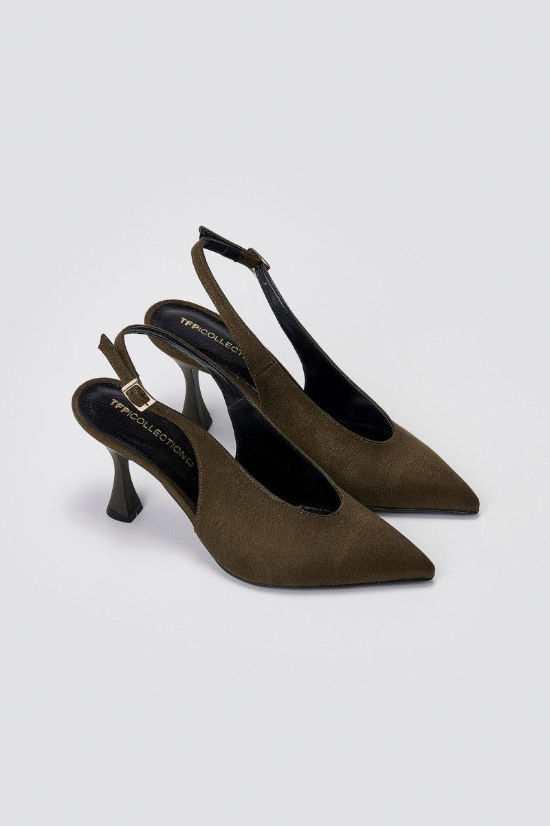 TFP Slingback Pumps - Olive Suede - thefashionproject.gr - TFP