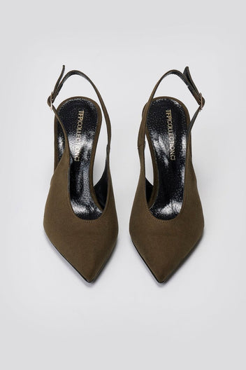 TFP Slingback Pumps - Olive Suede - thefashionproject.gr - TFP