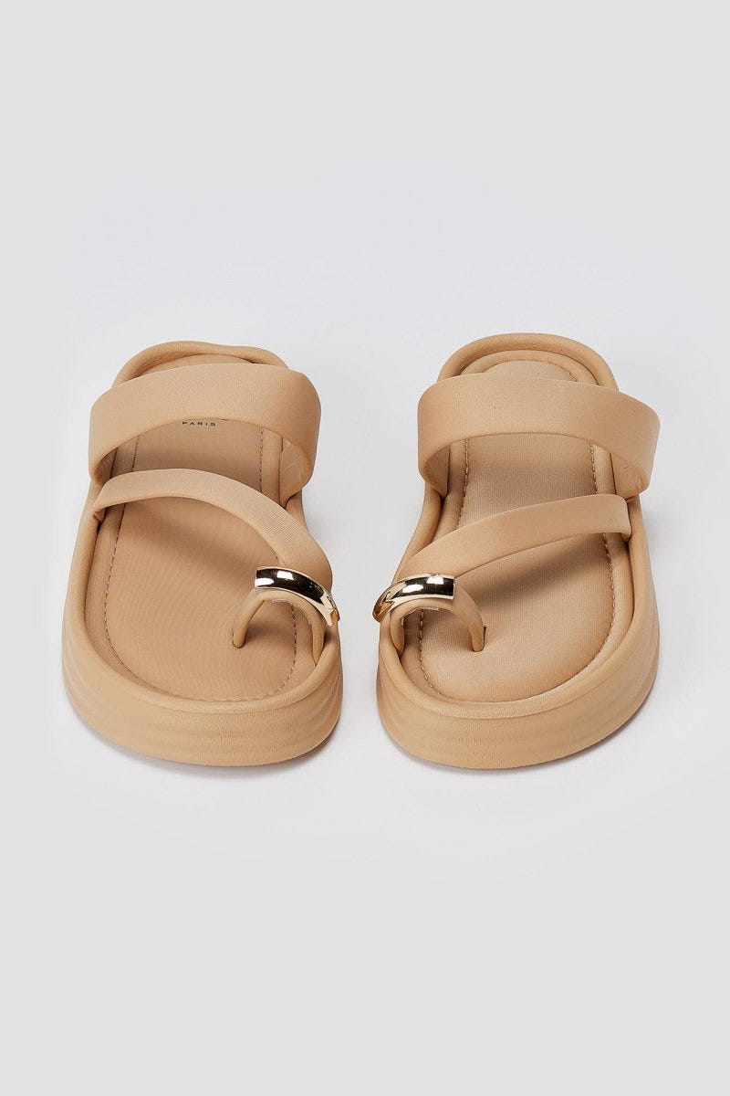 ERYNN - Toe Ring Flatform Sandals - Beige Satin