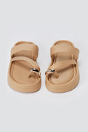 ERYNN - Toe Ring Flatform Sandals - Beige Satin
