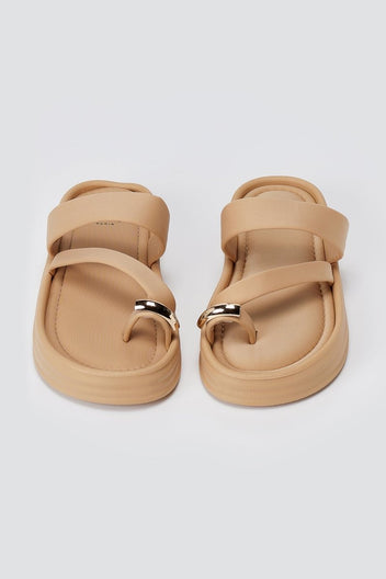 ERYNN - Toe Ring Flatform Sandals - Beige Satin