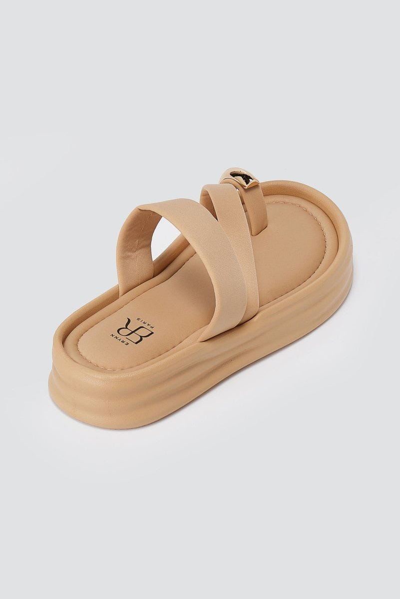 ERYNN - Toe Ring Flatform Sandals - Beige Satin