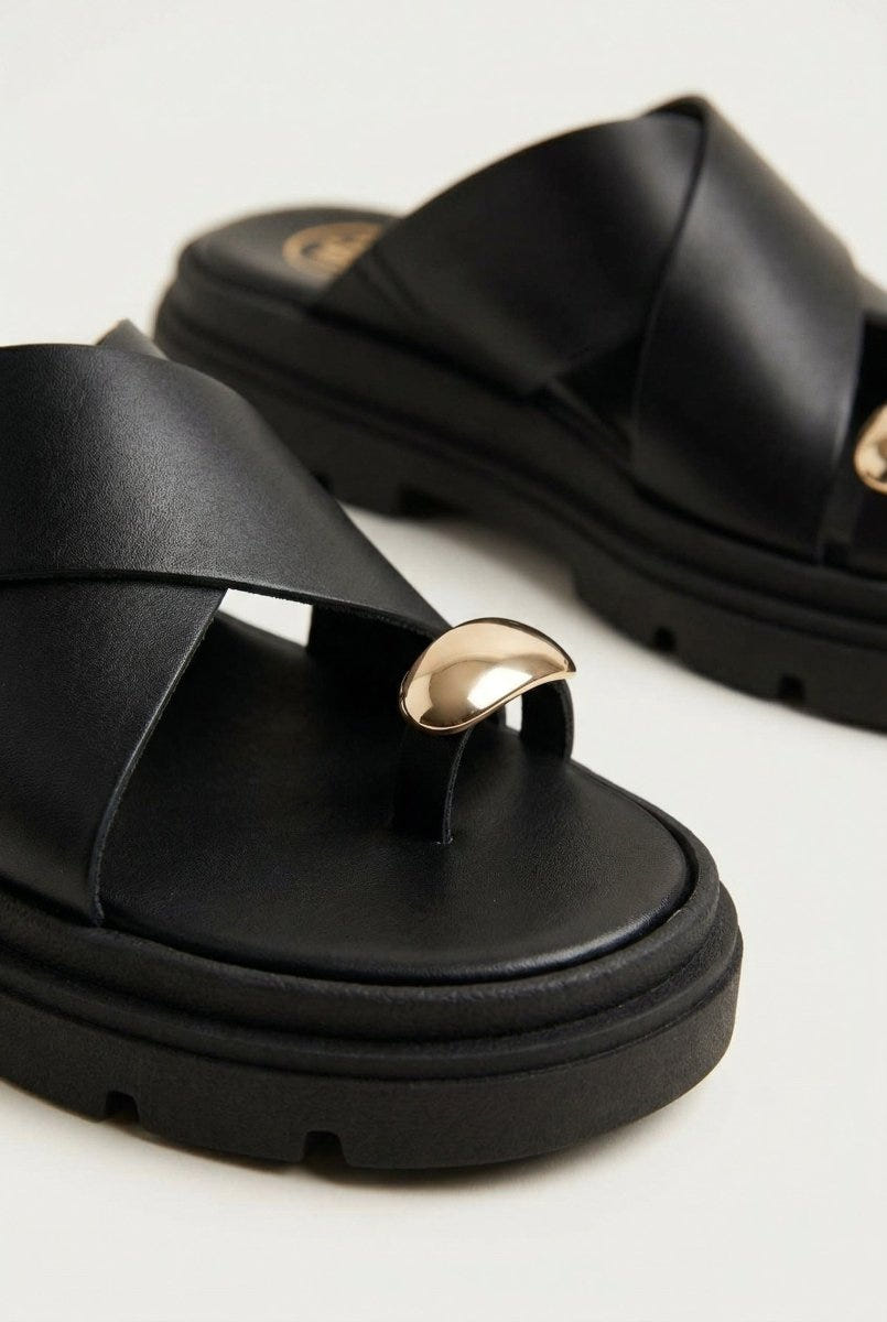 TFP - Toe Ring Flatform Sandals - Black Matte