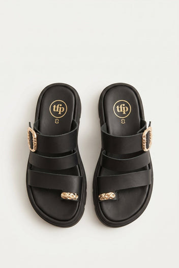 TFP - Toe Ring Flatform Sandals - Black Matte