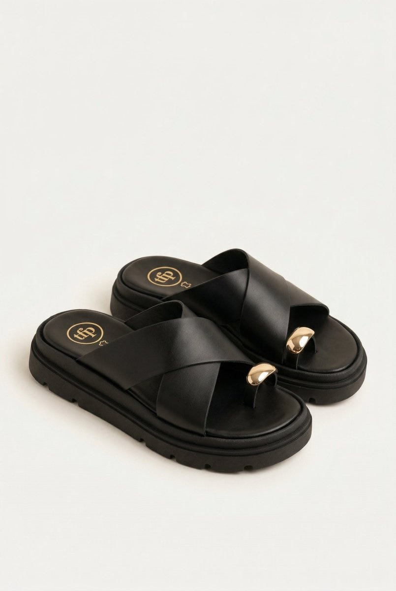 TFP - Toe Ring Flatform Sandals - Black Matte
