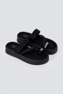 ERYNN - Toe Ring Flatform Sandals - Black Satin