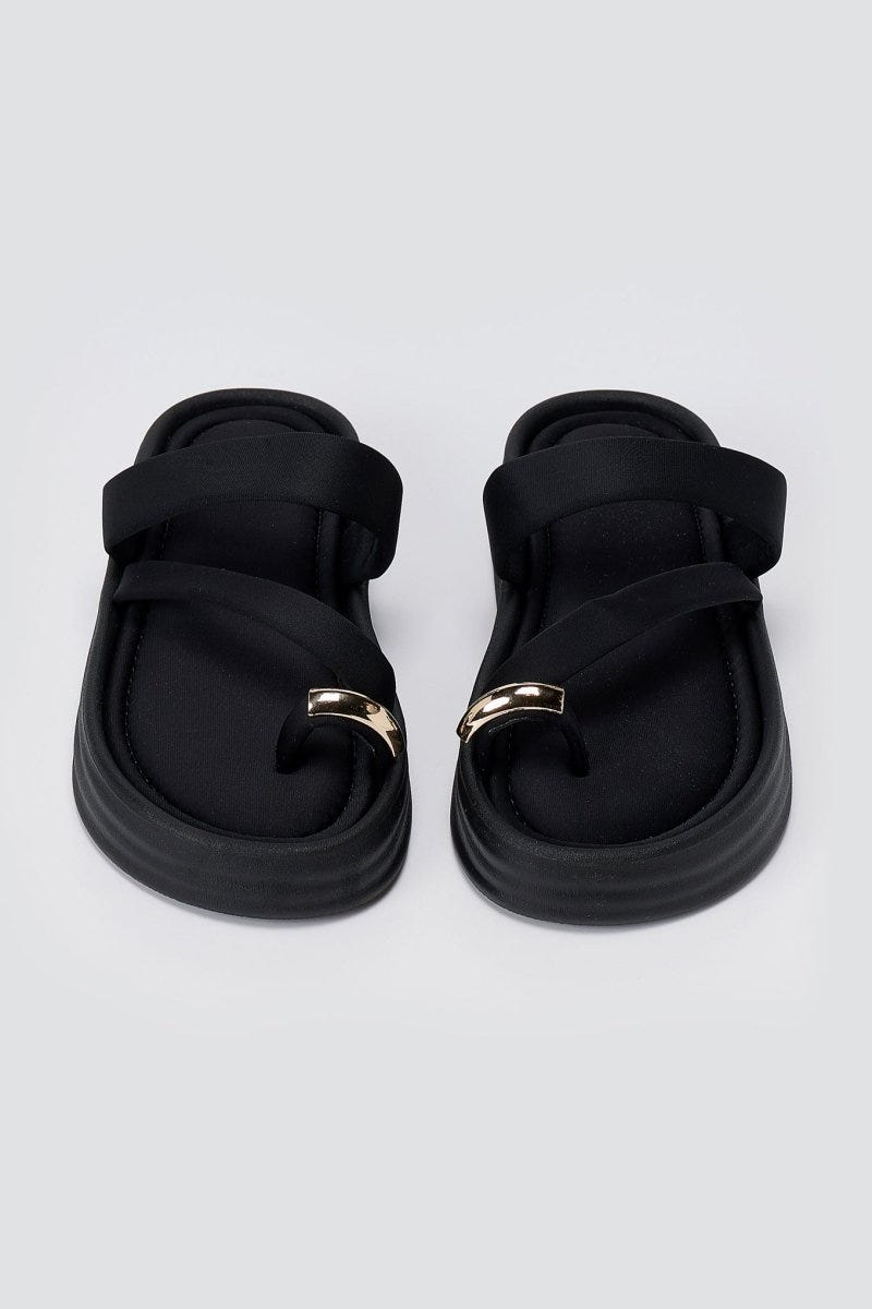 ERYNN - Toe Ring Flatform Sandals - Black Satin