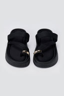ERYNN - Toe Ring Flatform Sandals - Black Satin