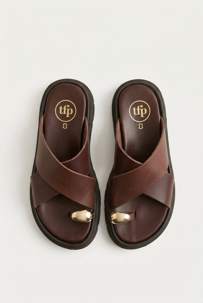 TFP - Toe Ring Flatform Sandals - Brown Matte