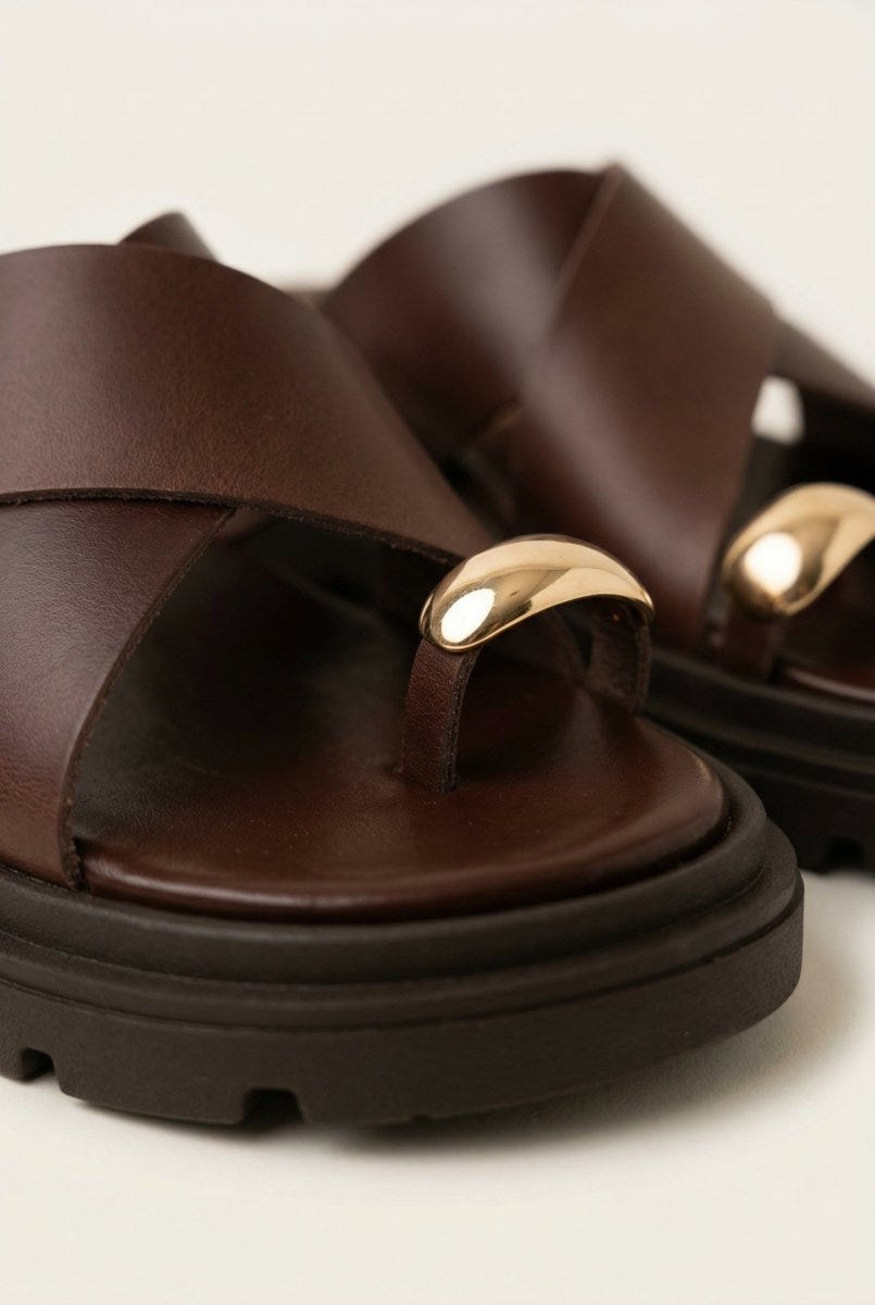 TFP - Toe Ring Flatform Sandals - Brown Matte