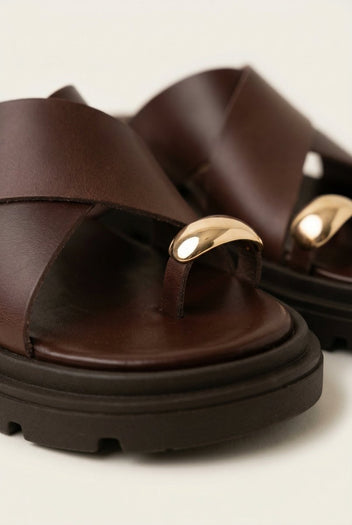 TFP - Toe Ring Flatform Sandals - Brown Matte