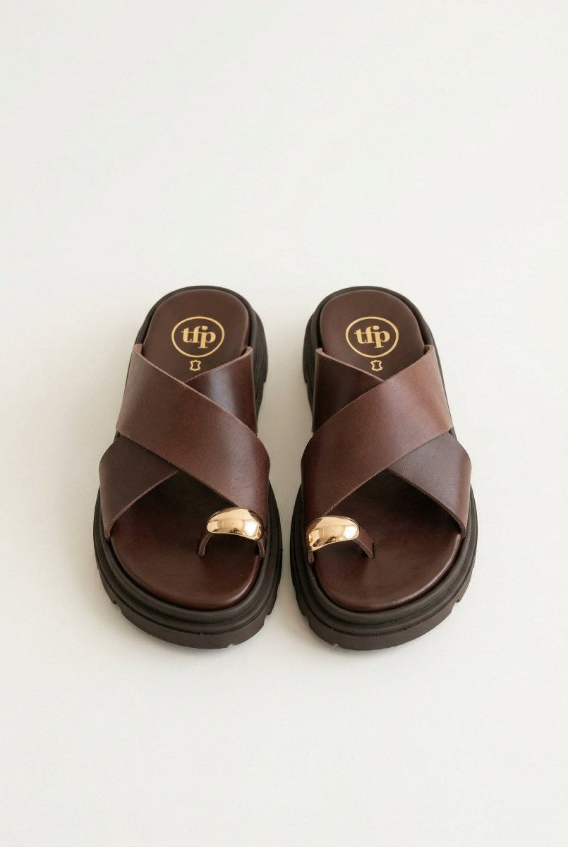 TFP - Toe Ring Flatform Sandals - Brown Matte
