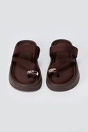 ERYNN - Toe Ring Flatform Sandals - Brown Satin