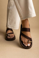 ERYNN - Toe Ring Flatform Sandals - Brown Satin