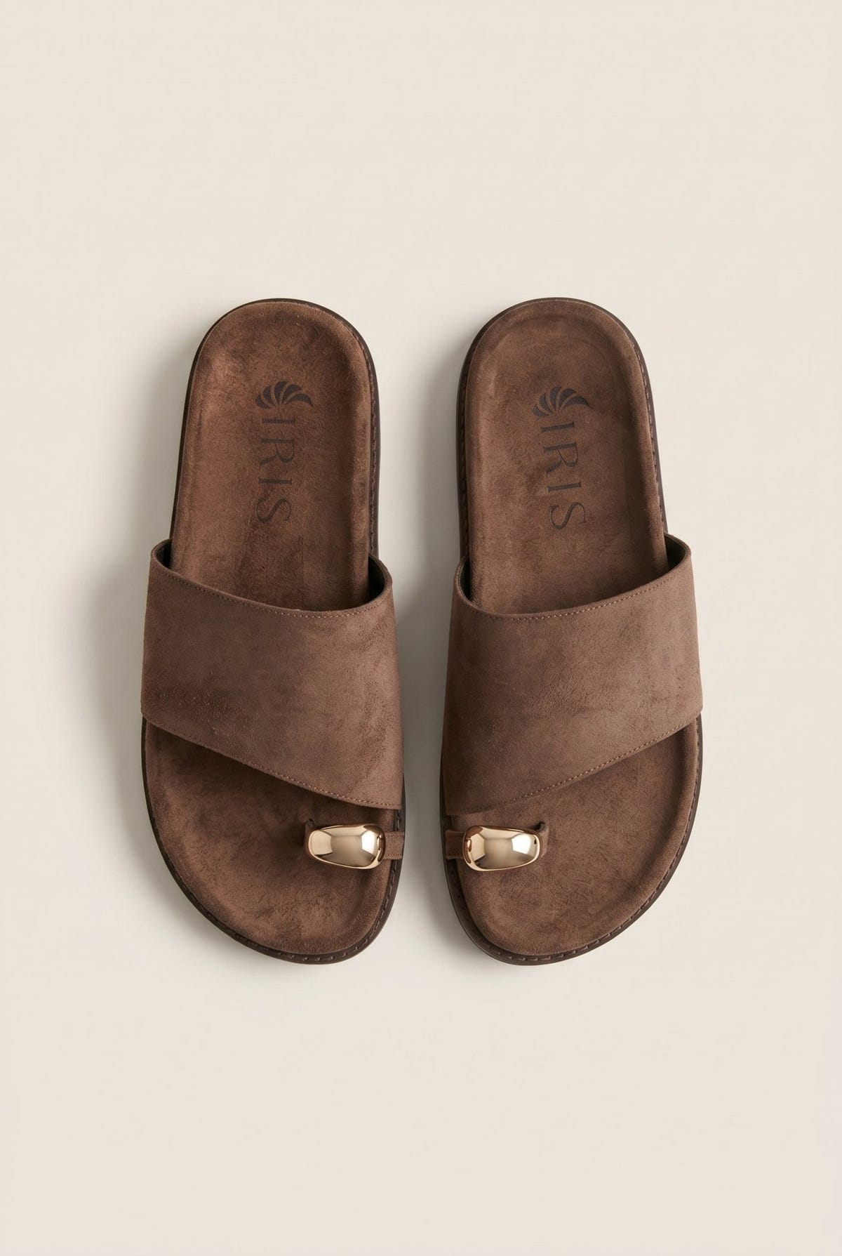 IRIS - Toe Ring Flatform Sandals - Brown Suede