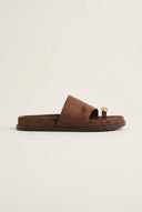 IRIS - Toe Ring Flatform Sandals - Brown Suede