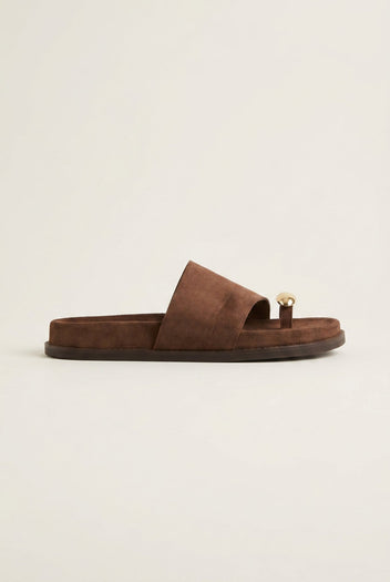 IRIS - Toe Ring Flatform Sandals - Brown Suede