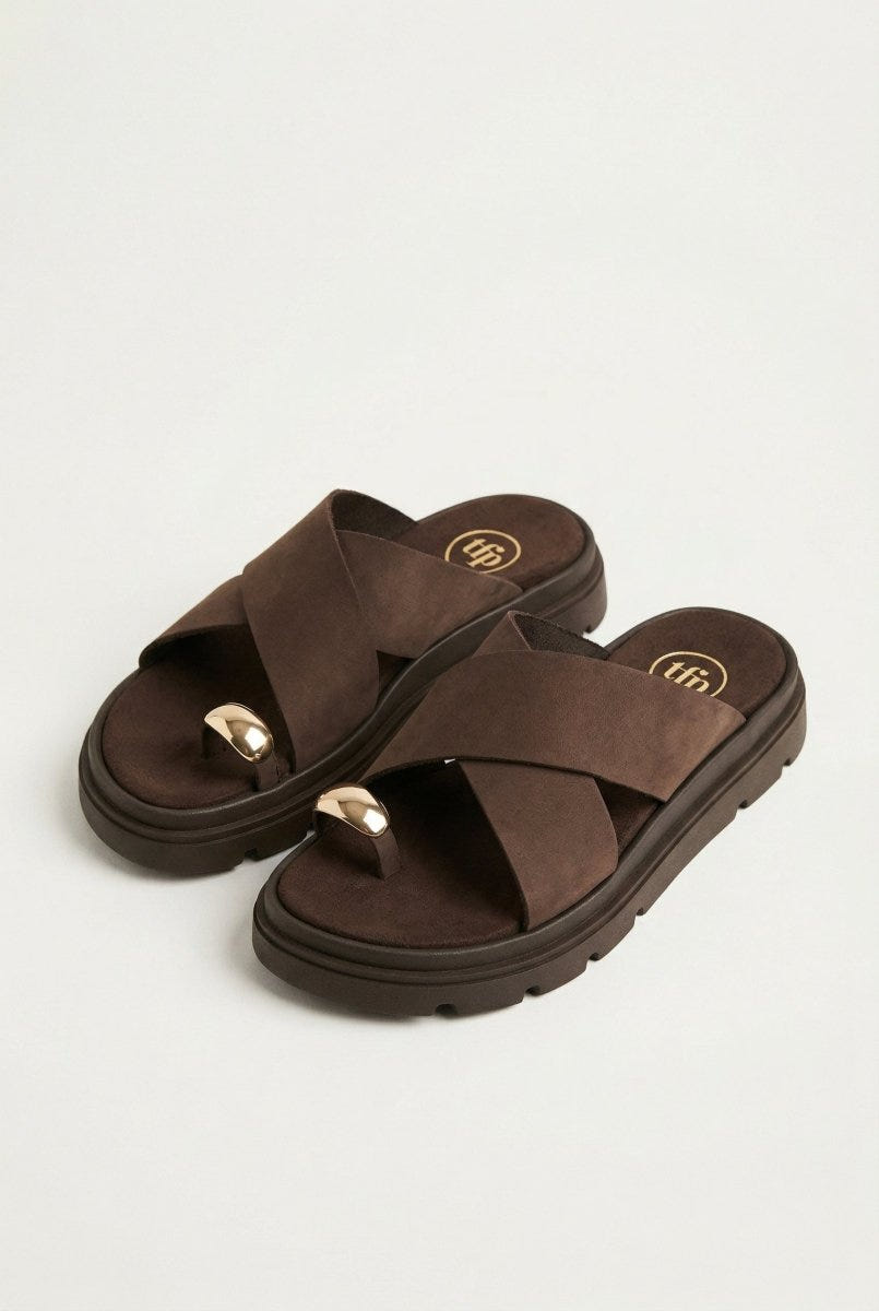 TFP - Toe Ring Flatform Sandals - Brown