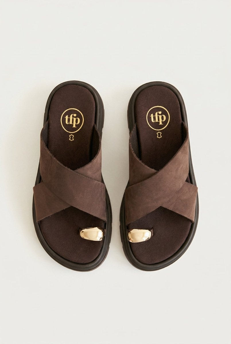 TFP - Toe Ring Flatform Sandals - Brown