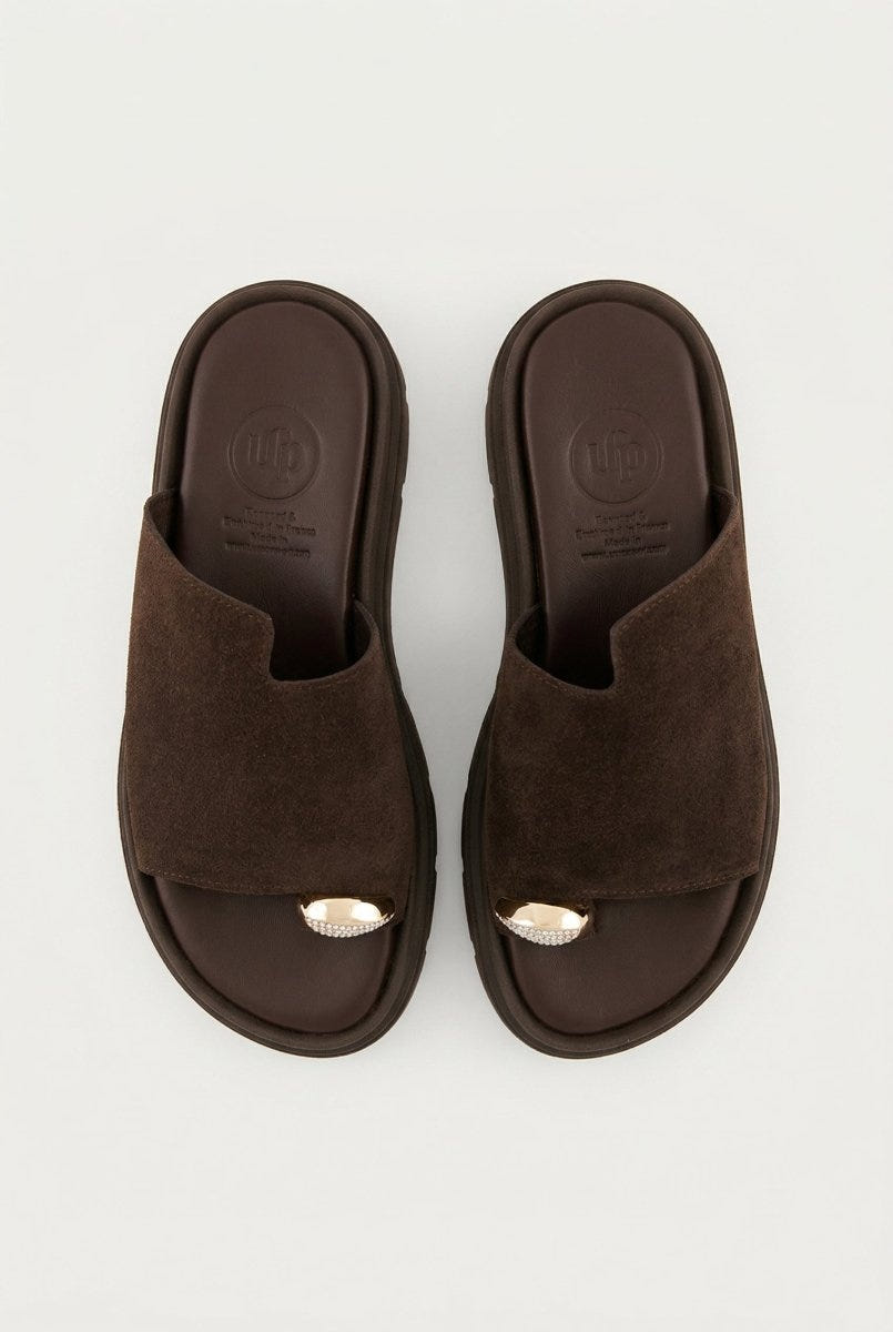 TFP - Toe Ring Flatform Sandals - Dark Brown Suede
