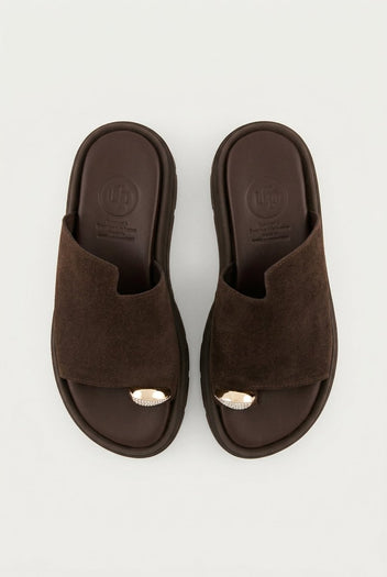 TFP - Toe Ring Flatform Sandals - Dark Brown Suede