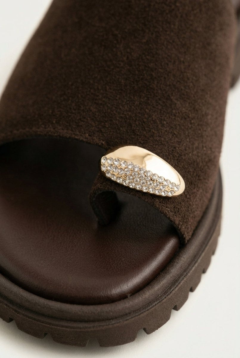 TFP - Toe Ring Flatform Sandals - Dark Brown Suede