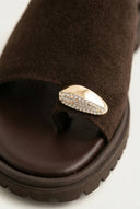 TFP - Toe Ring Flatform Sandals - Dark Brown Suede