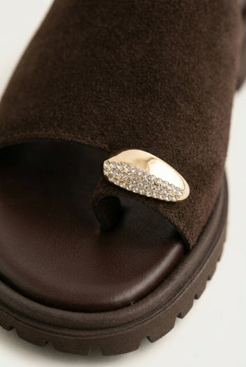 TFP - Toe Ring Flatform Sandals - Dark Brown Suede