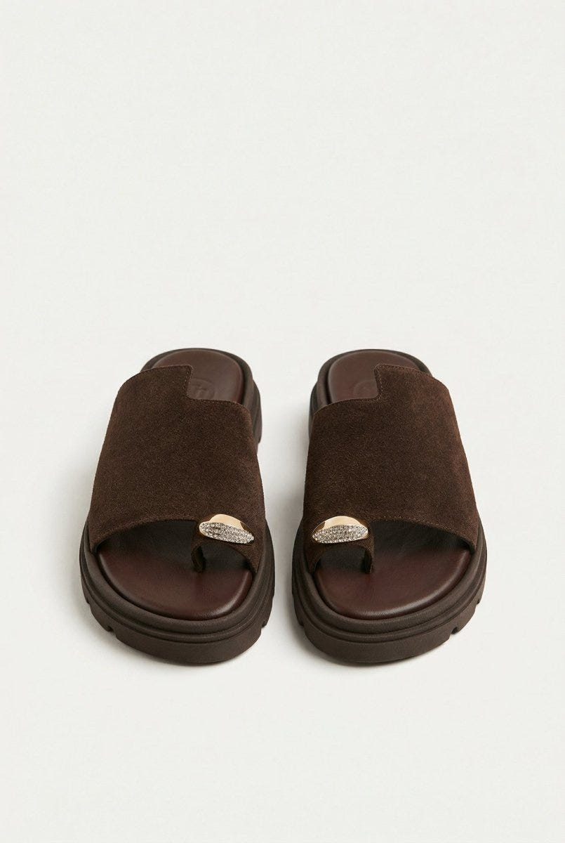 TFP - Toe Ring Flatform Sandals - Dark Brown Suede