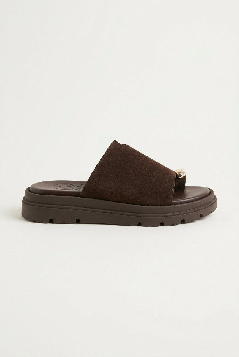 TFP - Toe Ring Flatform Sandals - Dark Brown Suede