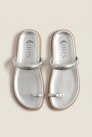 IRIS - Toe Ring Flatform Sandals - Silver Metallic