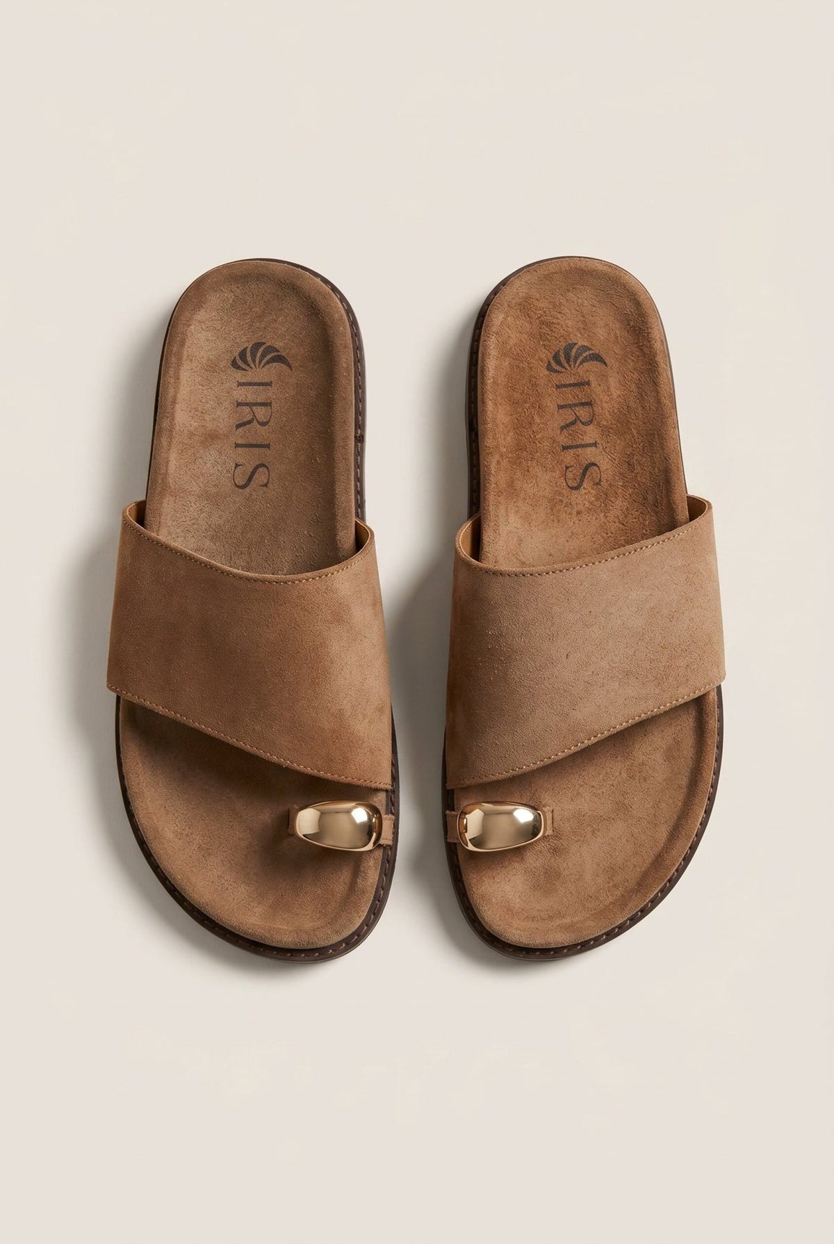 IRIS - Toe Ring Flatform Sandals - Taupe Suede