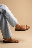 IRIS - Toe Ring Flatform Sandals - Taupe Suede