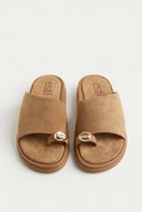 Estil - Toe Ring Platform Sandals - Beige Suede