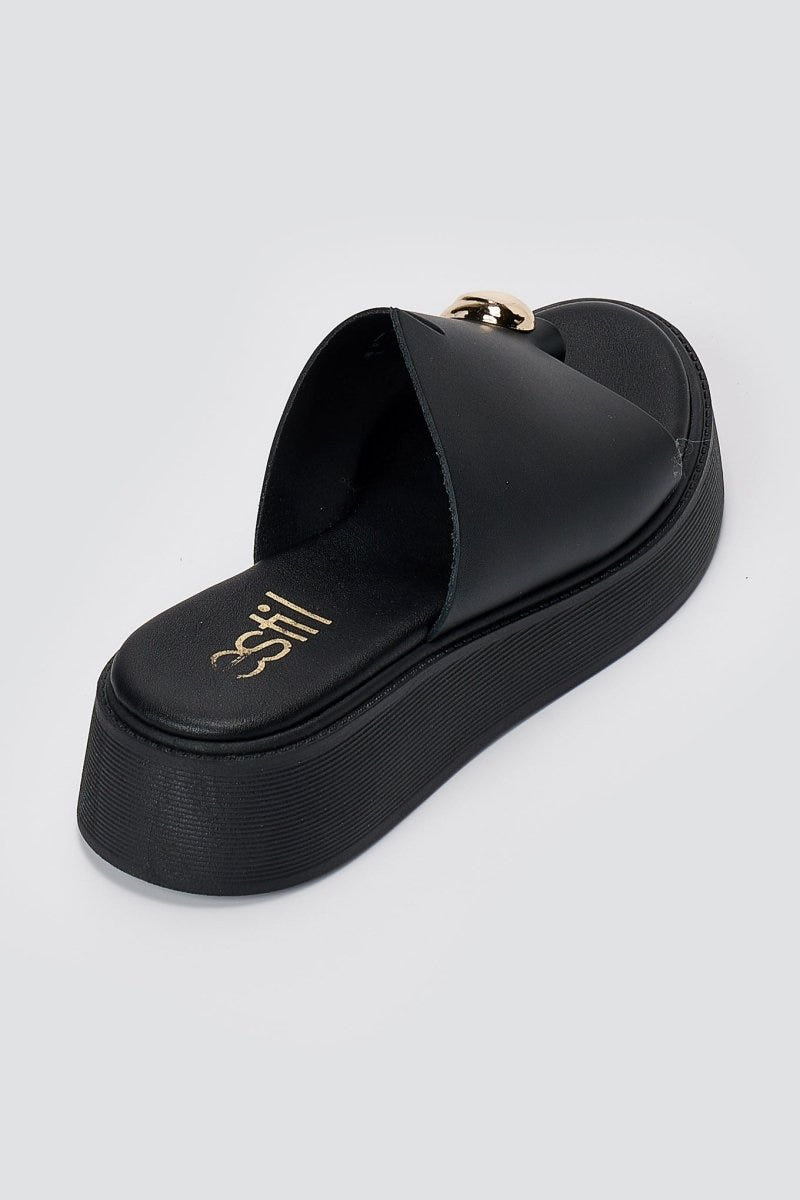Estil - Toe Ring Platform Sandals - Black Matte