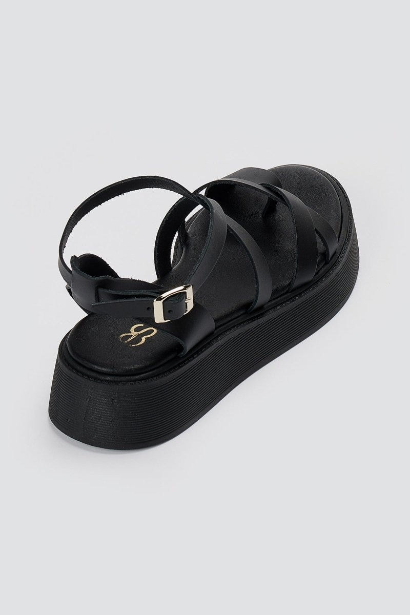 Estil - Toe Ring Platform Sandals - Black Matte