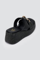 ERYNN - Toe Ring Platform Sandals - Black Raffia