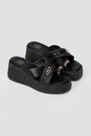 ERYNN - Toe Ring Platform Sandals - Black Raffia