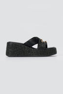 ERYNN - Toe Ring Platform Sandals - Black Raffia