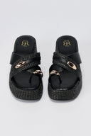 ERYNN - Toe Ring Platform Sandals - Black Raffia
