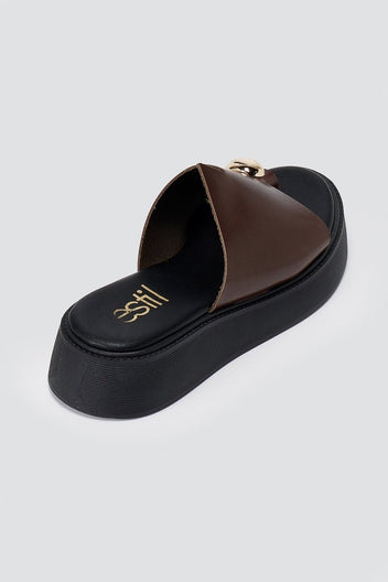 Estil - Toe Ring Platform Sandals - Brown Matte