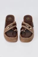 ERYNN - Toe Ring Platform Sandals - Brown Raffia