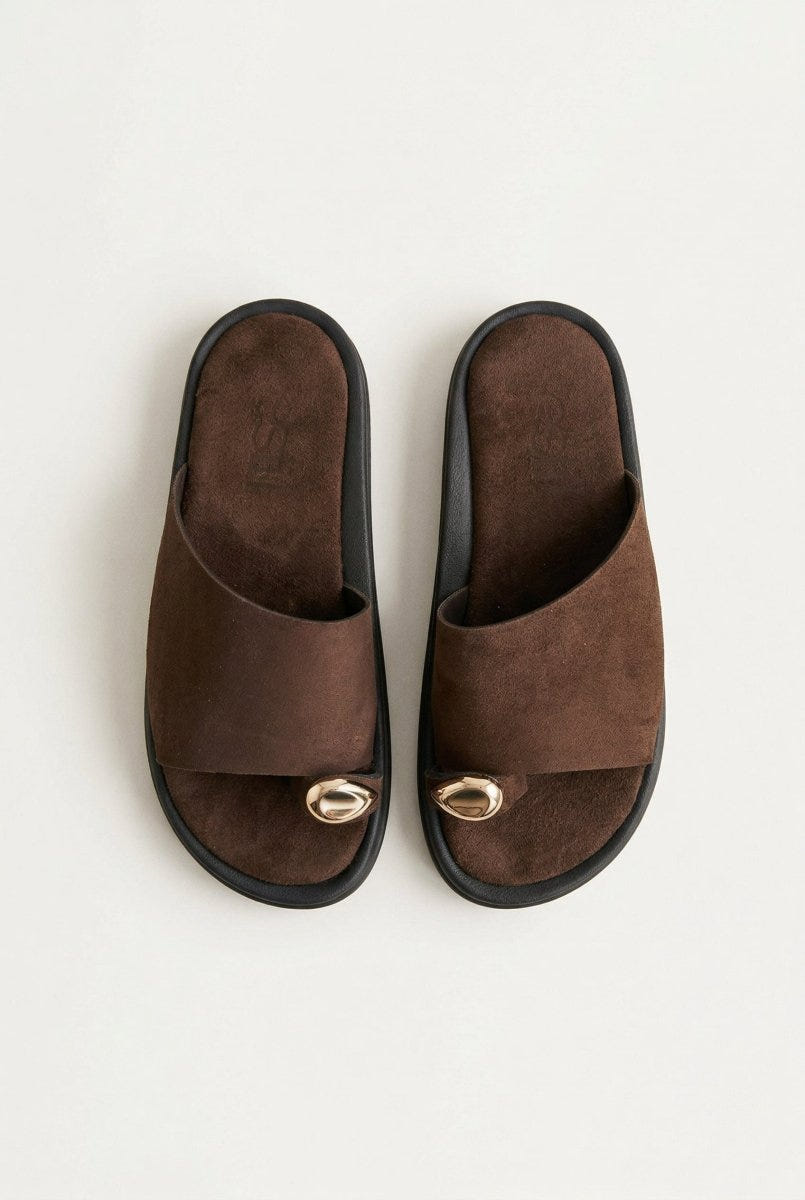Estil - Toe Ring Platform Sandals - Brown Suede