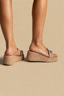 ERYNN - Toe Ring Platform Sandals - Taupe Raffia