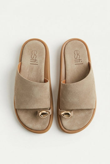 Estil - Toe Ring Platform Sandals - Taupe Suede